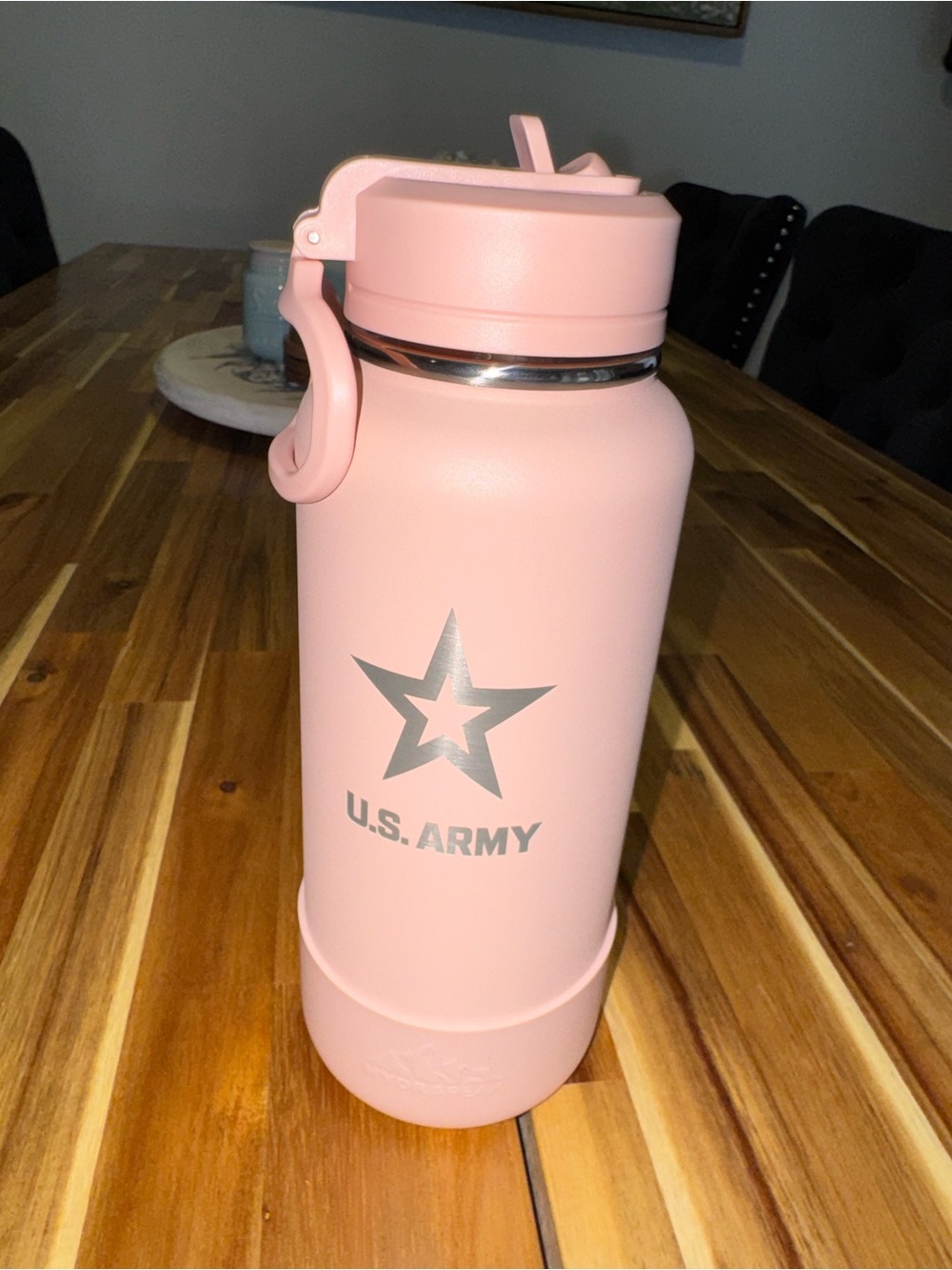 Hydrapeak Pink 32oz Insulated Water Bottle U.S. Army Straw Lid